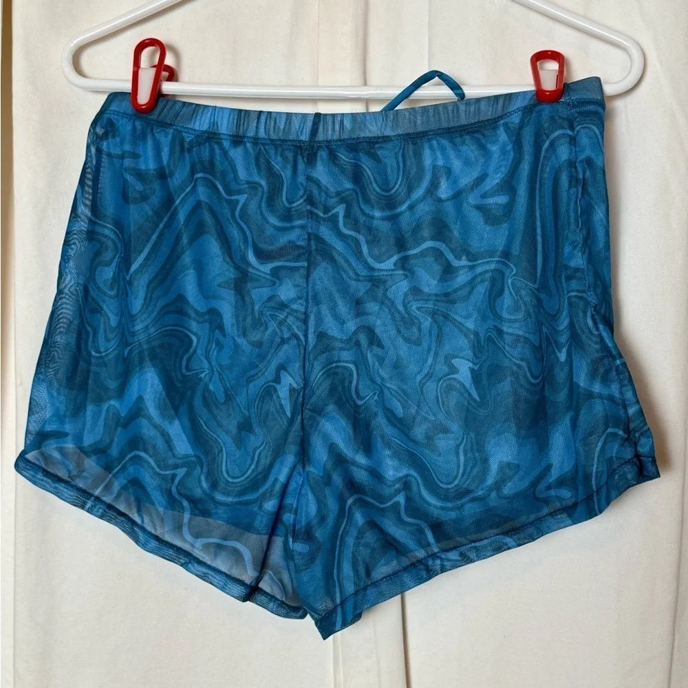 Ocean Blue Wave Women's Sz‎ L 3 Pc Bikini Set Top, Bikini Bottom & Cover Shorts